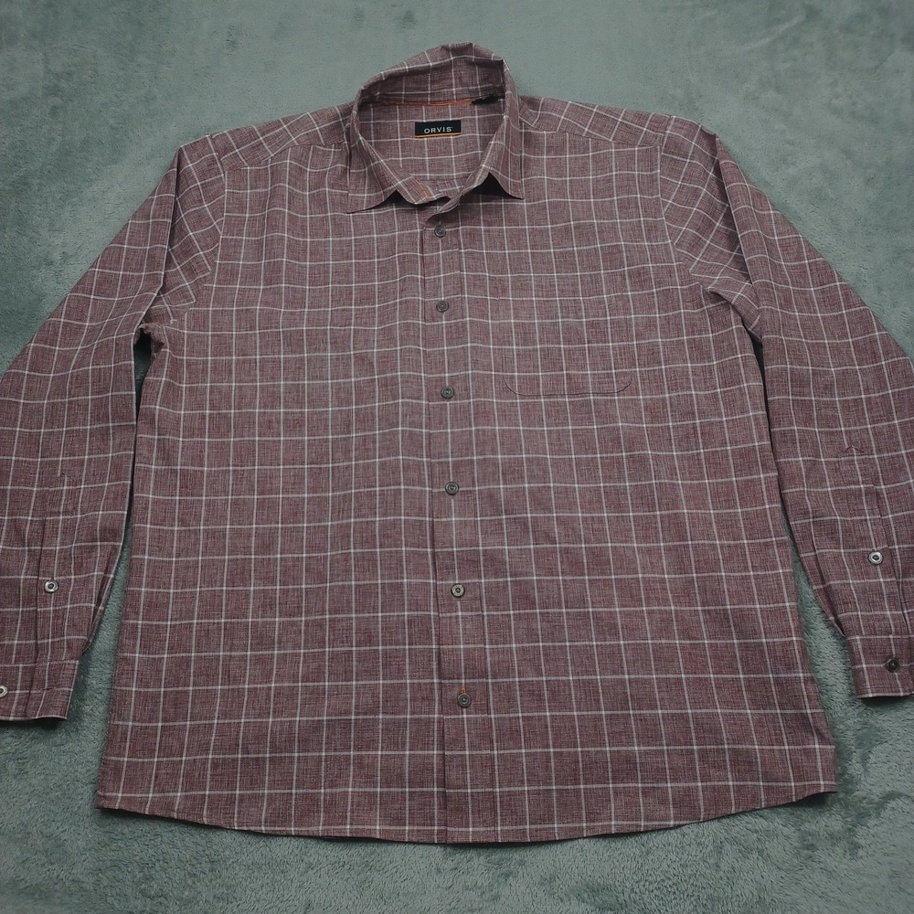 Orvis Shirt Mens Large Red Plaid Outdoor Long Sleeve Casual Button Up